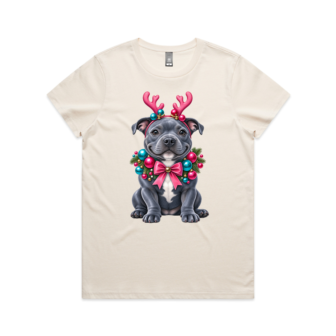Blue Staffy Puppy Christmas T-Shirt