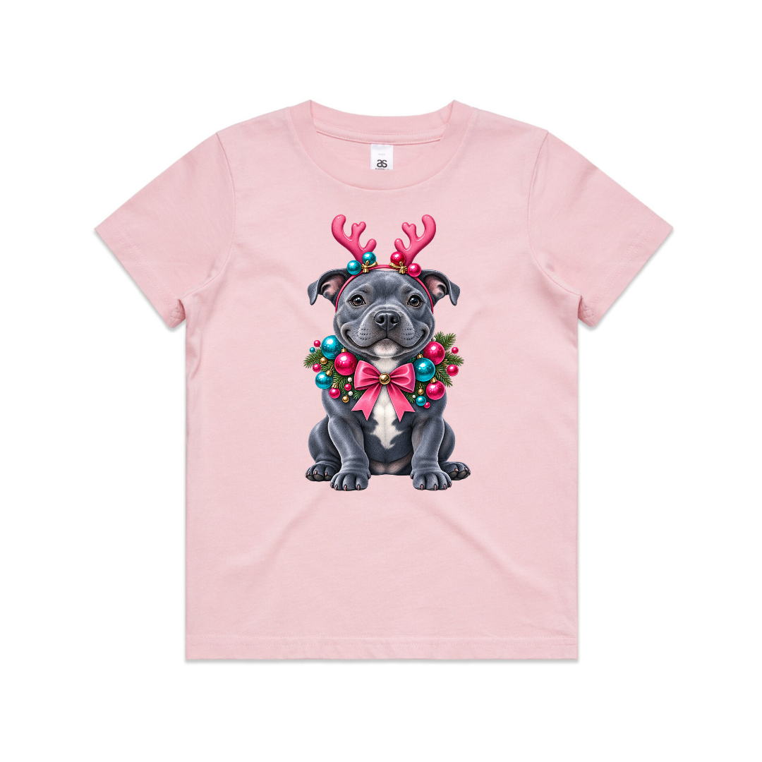 Blue Staffy Puppy Christmas T-Shirt