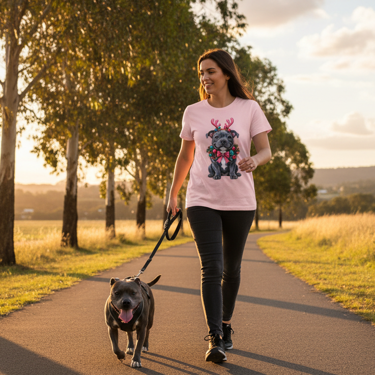 Blue Staffy Puppy Christmas T-Shirt