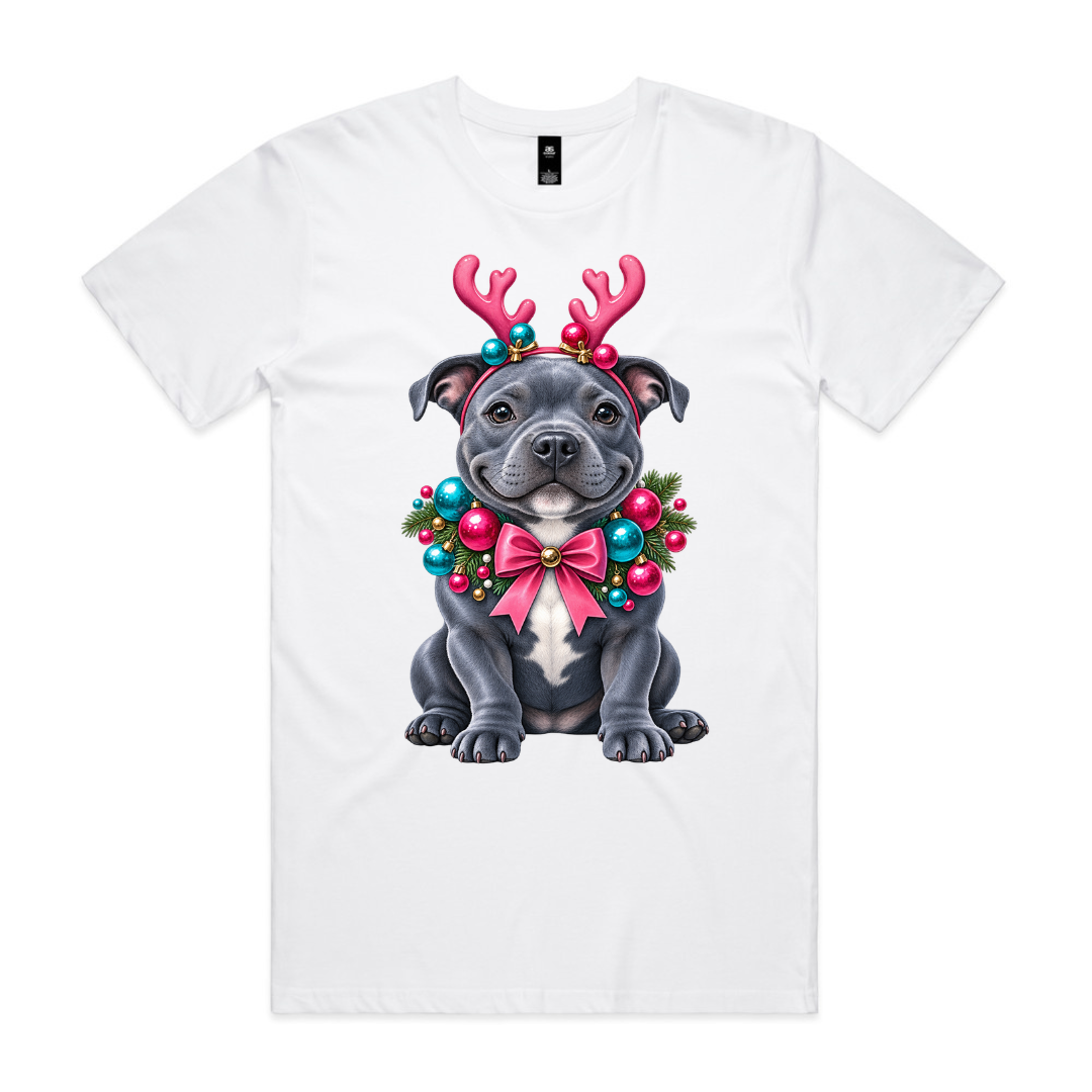 Blue Staffy Puppy Christmas T-Shirt