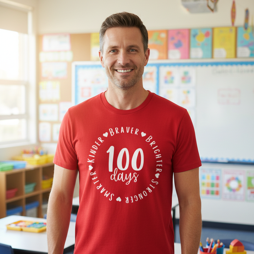 100 Days Braver Brighter Stronger Teacher T-Shirt - Minimalist