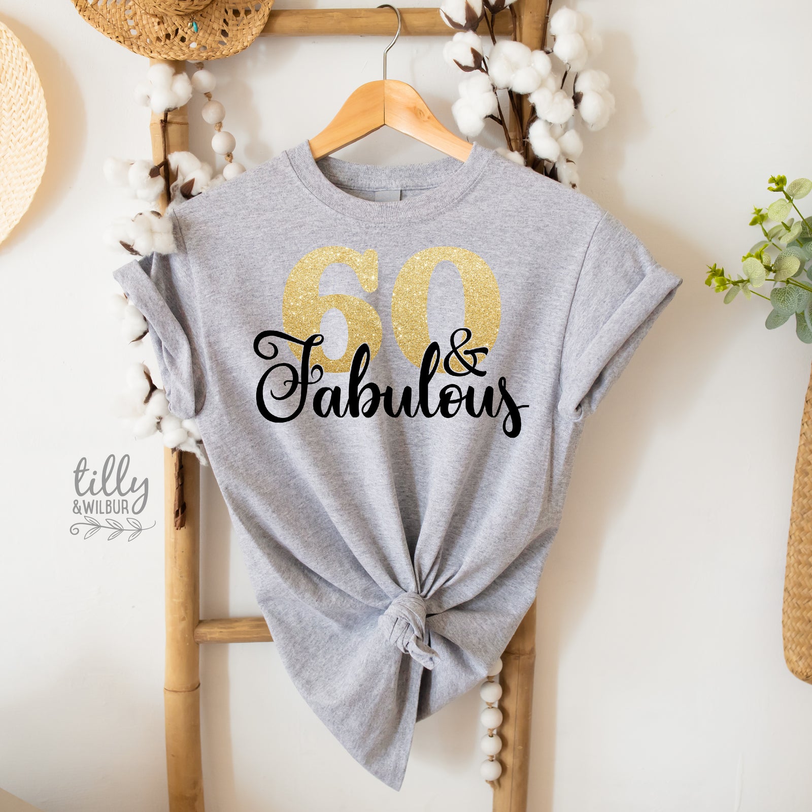 60 and Fabulous Shirt | 60th Birthday T-Shirt for Women | Gold Glitter 60 Tee | Sixtieth Birthday Party Outfit