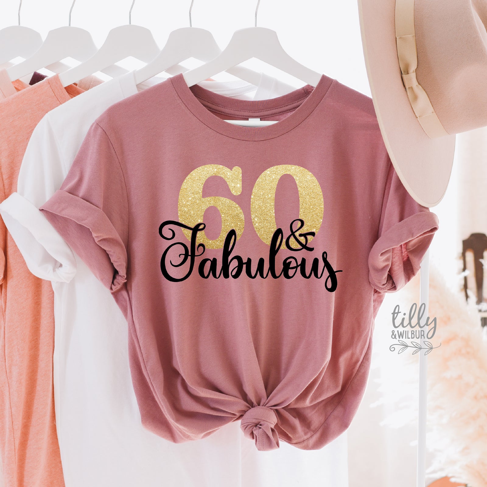 60 and Fabulous Shirt | 60th Birthday T-Shirt for Women | Gold Glitter 60 Tee | Sixtieth Birthday Party Outfit