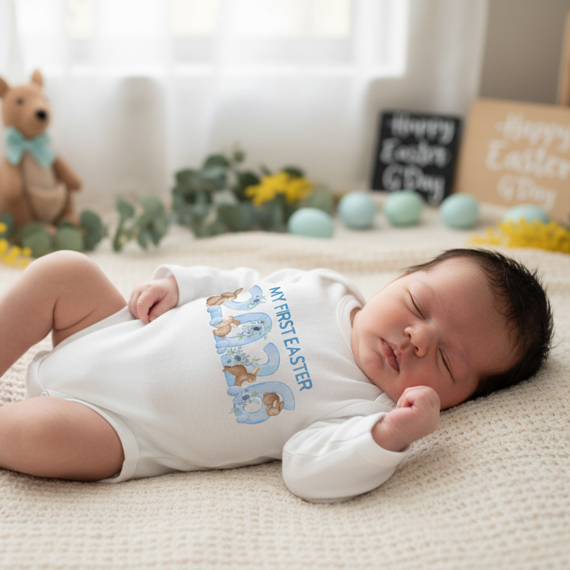 My First Easter Bodysuit | Baby Boy First Easter Outfit | Easter Bunny Baby Bodysuit | First Easter Baby Outfit Australia