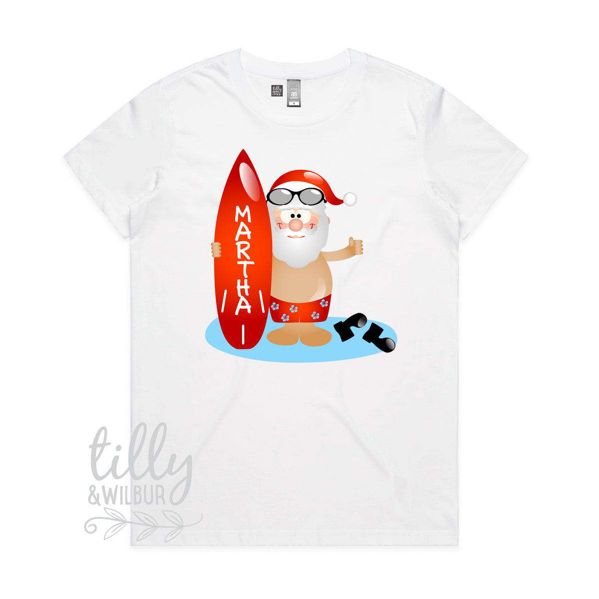 Surfing Santa With Custom Name