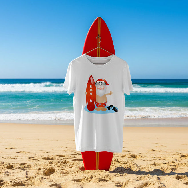 Surfing Santa With Custom Name