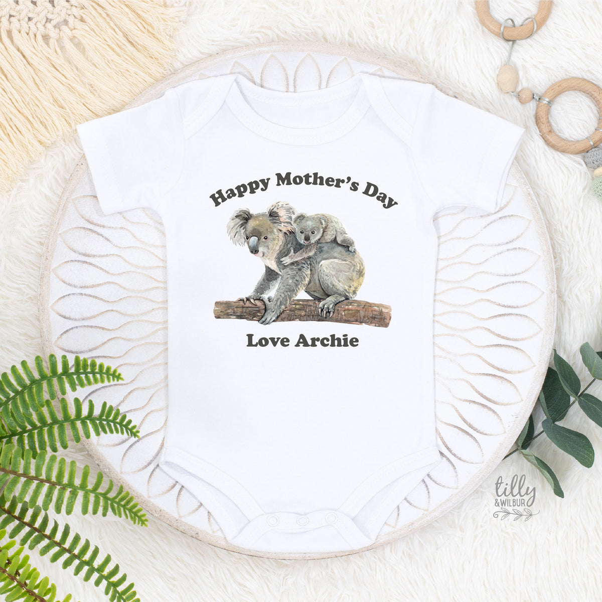 Happy Mother’s Day Baby Bodysuit | Personalised Baby Outfit | Custom Name Koala Design | Mother’s Day Gift from Baby