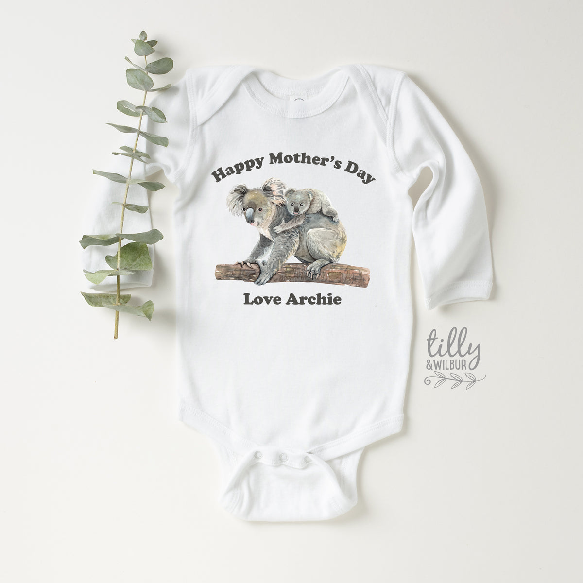Happy Mother’s Day Baby Bodysuit | Personalised Baby Outfit | Custom Name Koala Design | Mother’s Day Gift from Baby