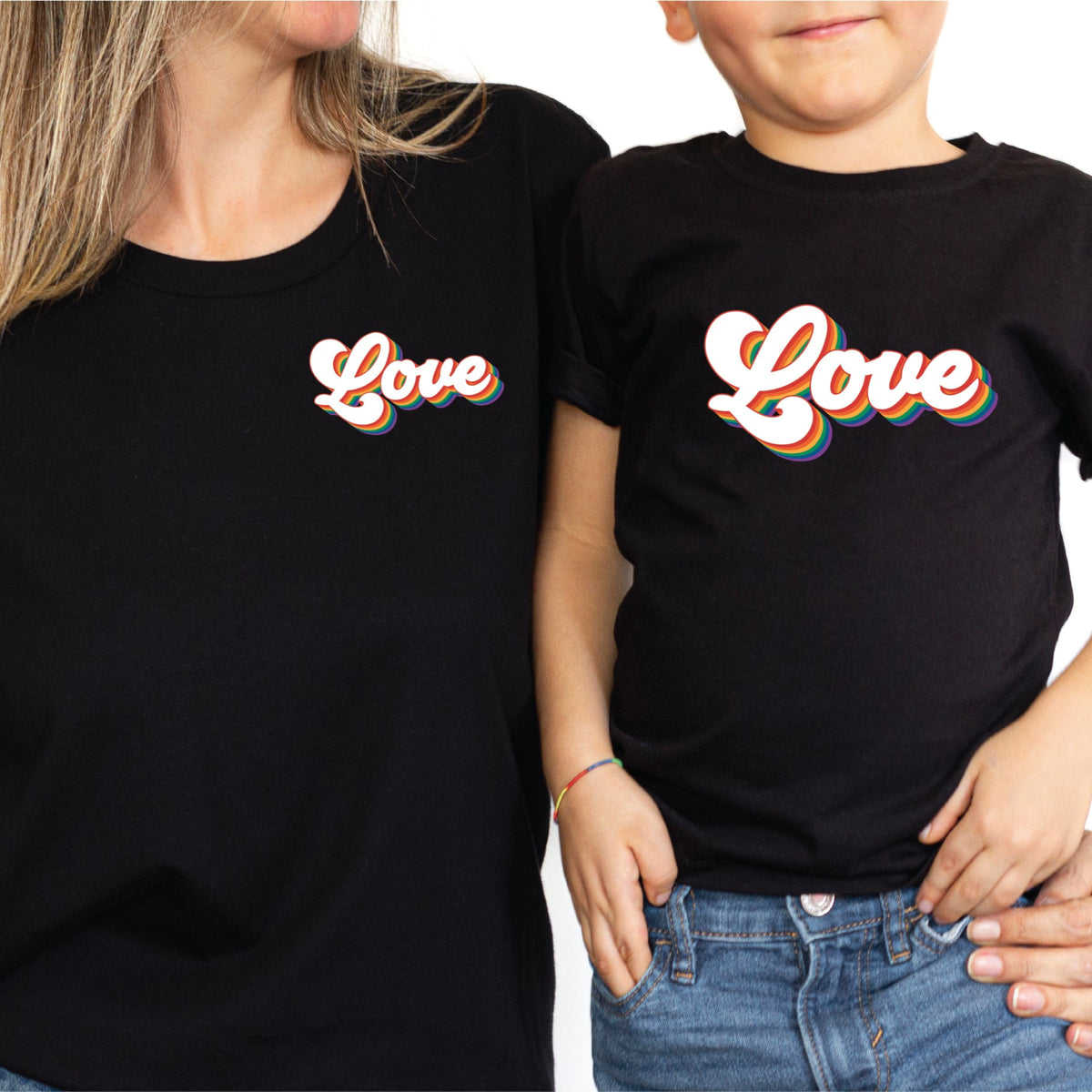 Rainbow Love Retro Graphic Tee | Matching Family Pride Shirt &amp; Hoodie | DTF Printed
