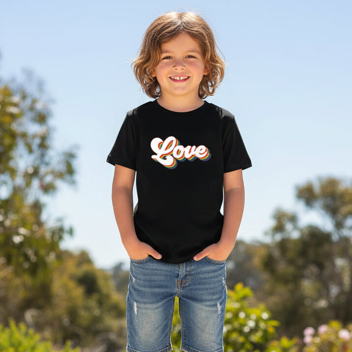 Rainbow Love Retro Graphic Tee | Matching Family Pride Shirt & Hoodie | DTF Printed