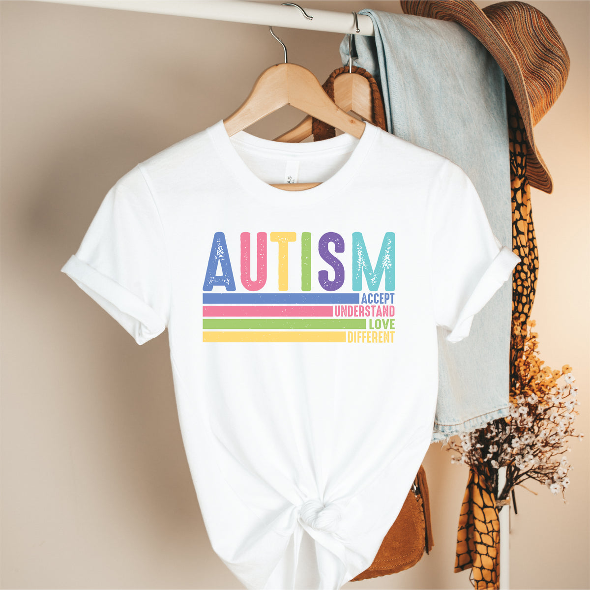 Autism Awareness Shirt Australia | Retro Autism Text Tee | Accept Understand Love Different Shirt | Neurodiversity Support | All Sizes