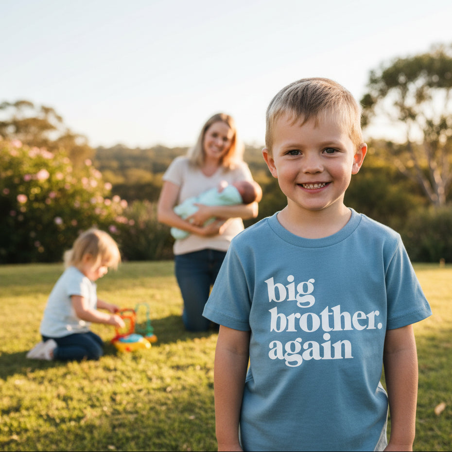 Big Brother Again T-Shirt – Baby Announcement Kids Tee