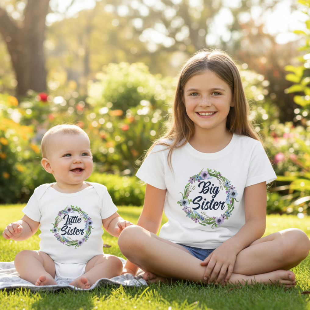 Big Sister Little Sister Floral Matching T-Shirt &amp; Bodysuit