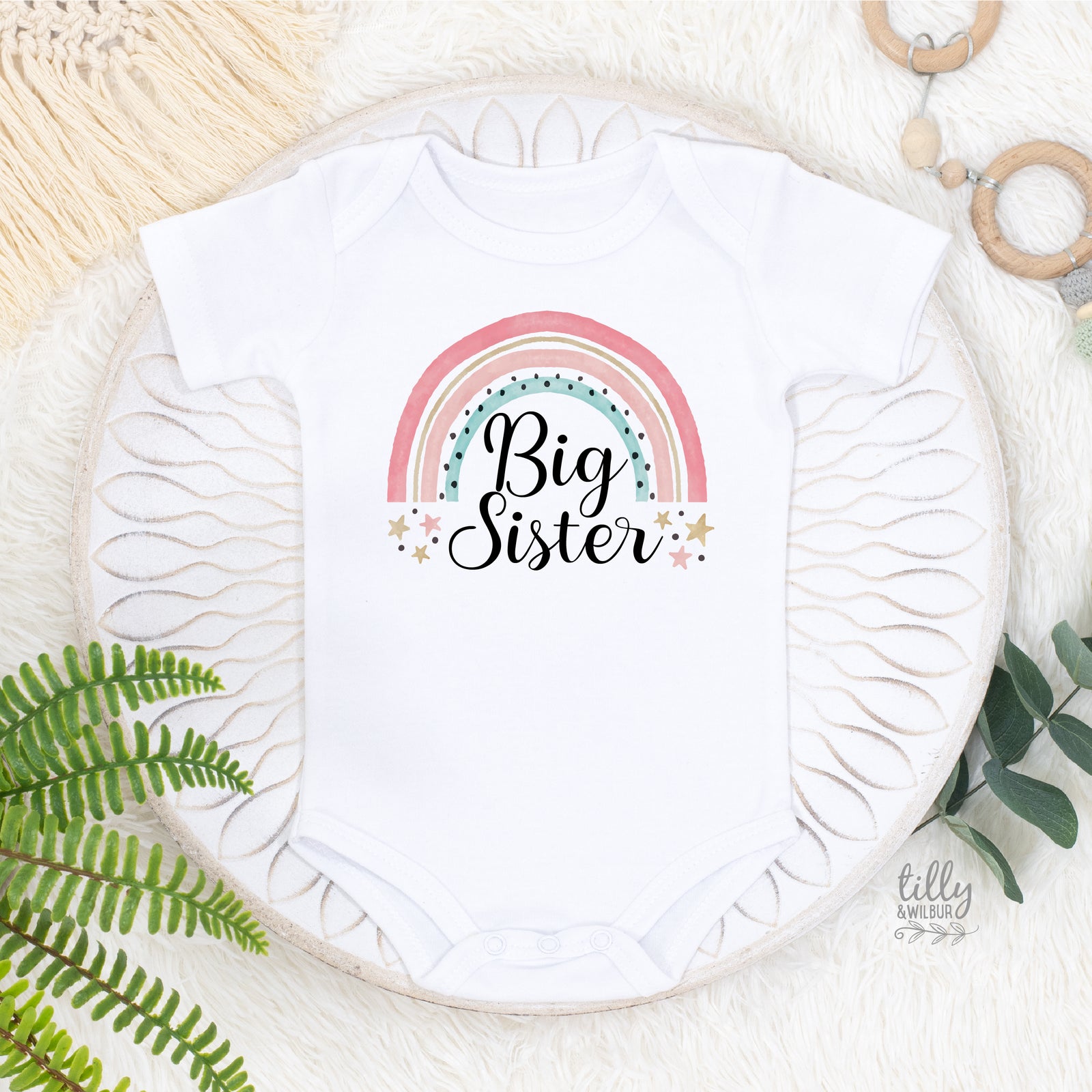 Big Sister Rainbow T-Shirt and Baby Bodysuit - Sibling Gift