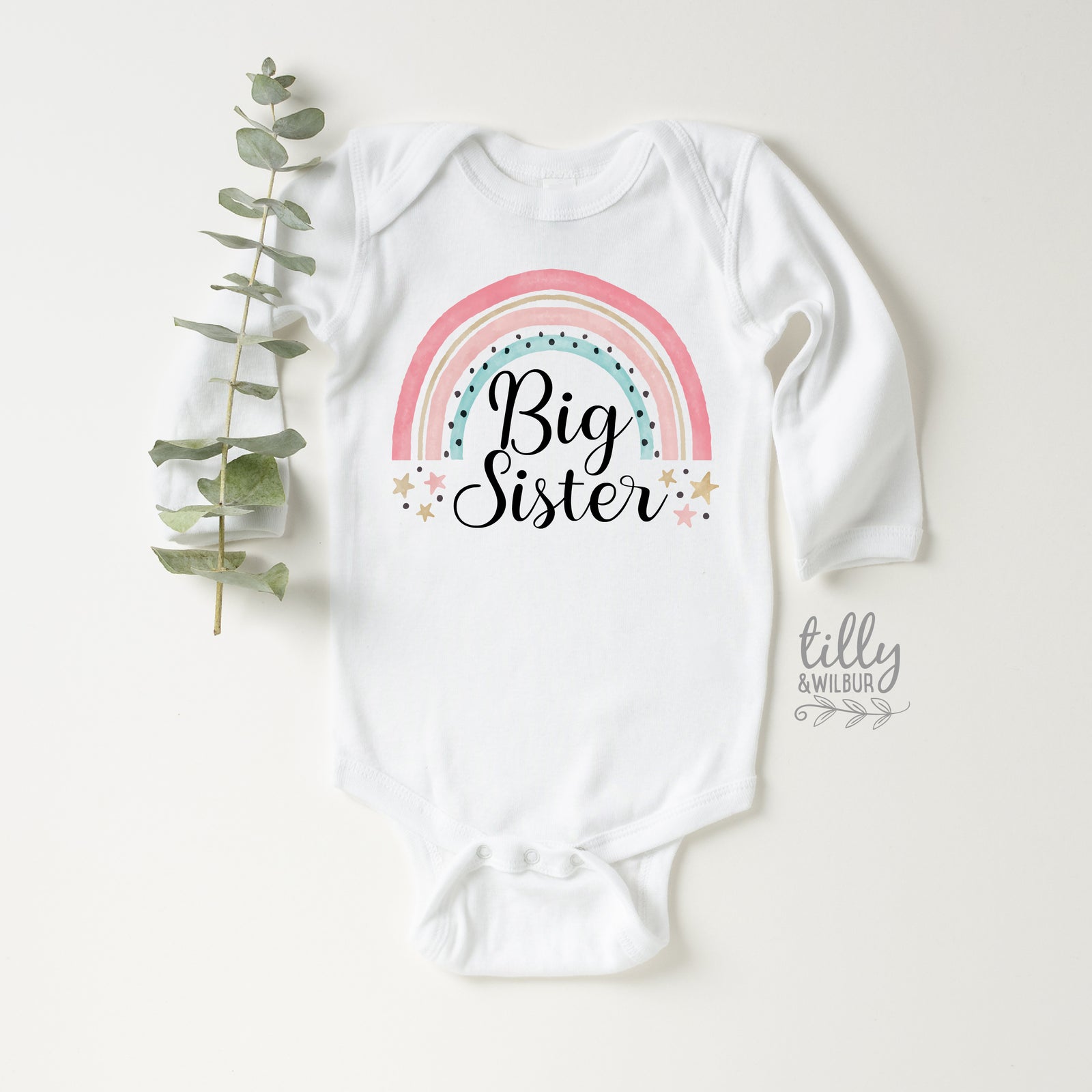 Big Sister Rainbow T-Shirt and Baby Bodysuit - Sibling Gift
