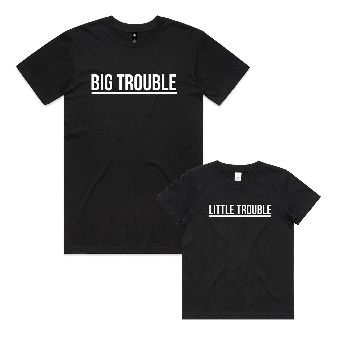 Big Trouble Little Trouble – Matching Black Dad & Son Tee