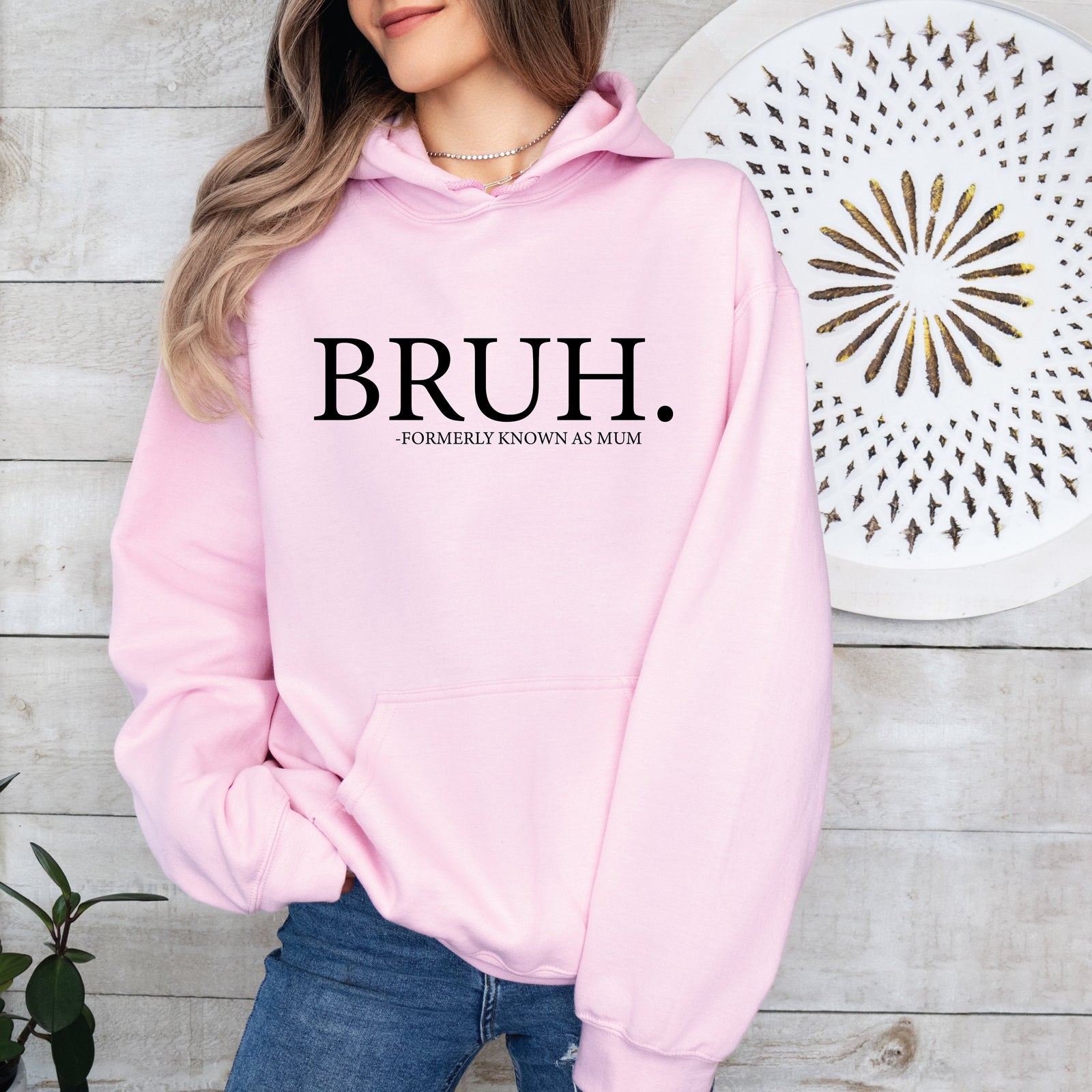 Bruh formerly known as mum hoodie in pink, funny mum slogan jumper, relaxed fit women’s crewneck Australia