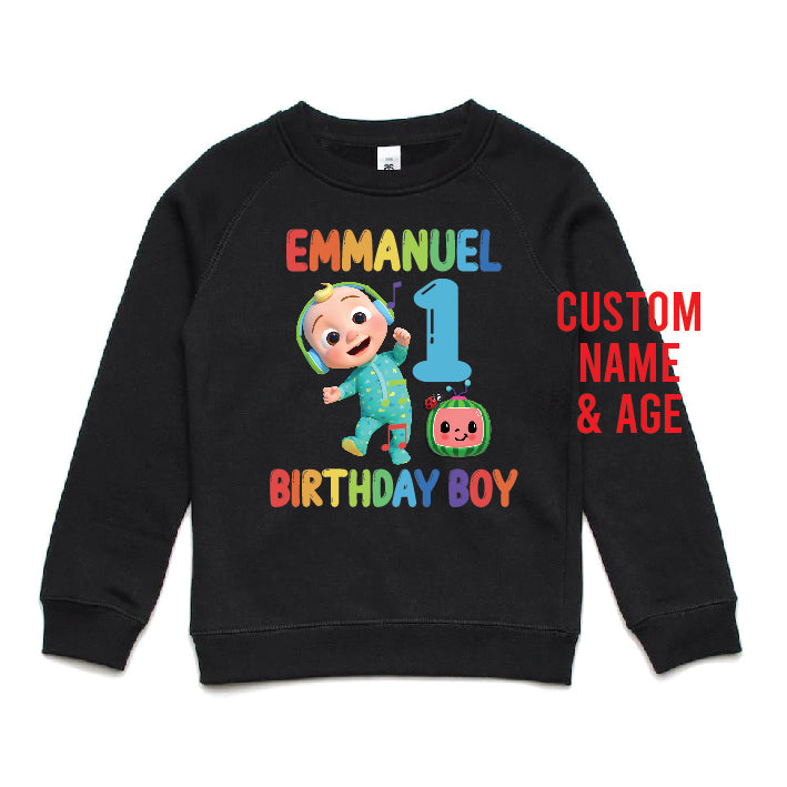 Cocomelon Character Birthday Jumper with Custom Name and Age