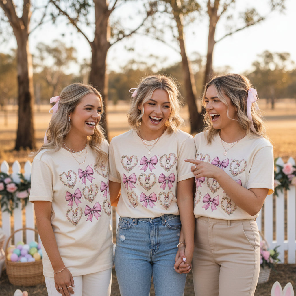 Coquette Easter Bunny Shirt | Pink Bow Bunny Easter Shirt | Girls Easter Outfit