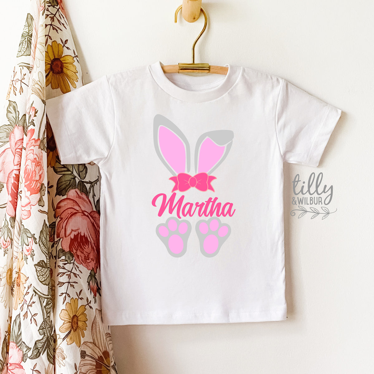 Personalised Bunny Ears Easter Shirt | Custom Name Family Matching Easter Outfit Babies Kids Mum Dad