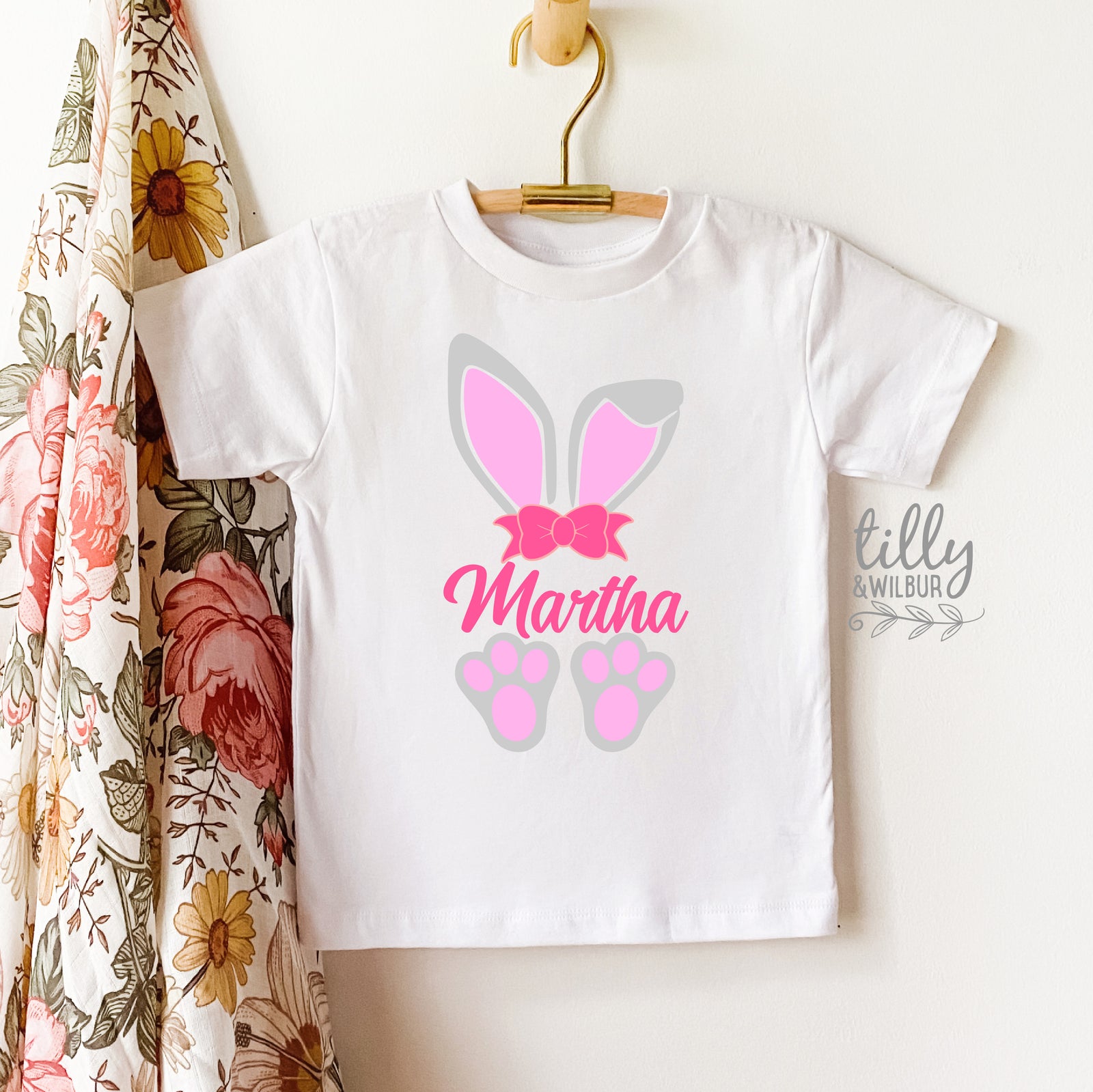 Personalised Bunny Ears Easter Shirt | Custom Name Family Matching Easter Outfit Babies Kids Mum Dad