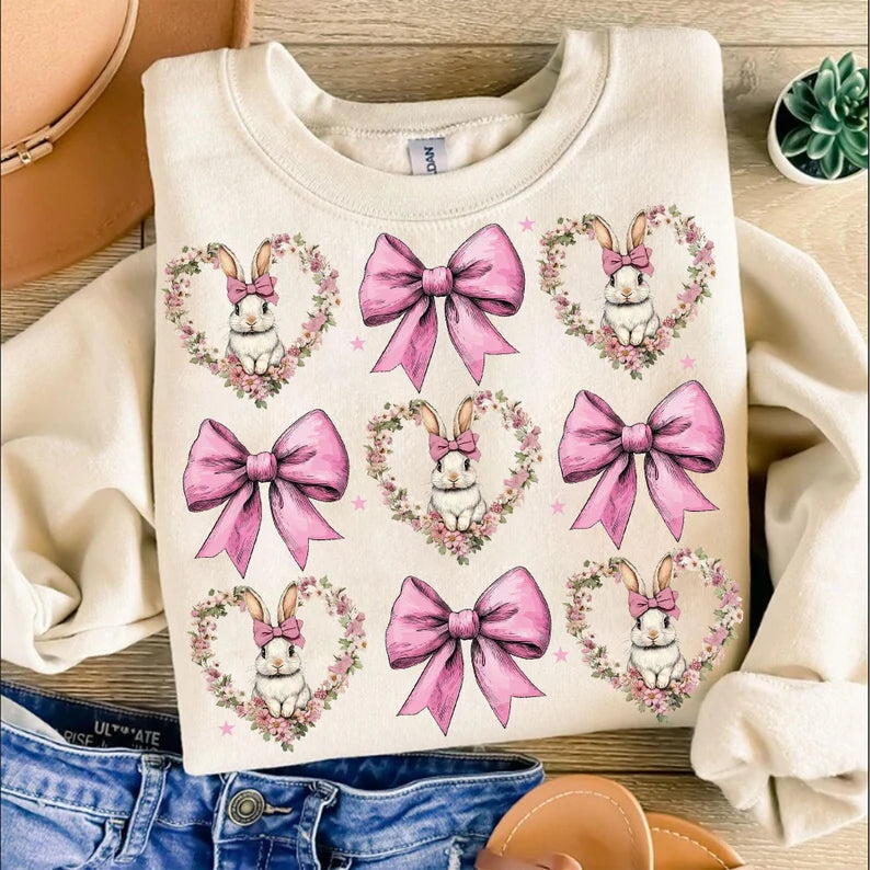 Coquette Easter Bunny Shirt | Pink Bow Bunny Easter Shirt | Girls Easter Outfit