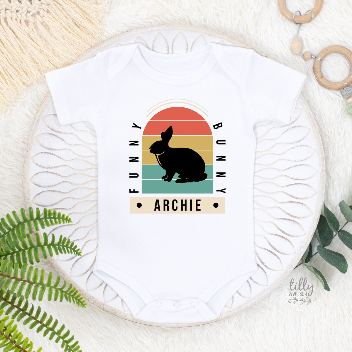 Personalised Retro Bunny Easter Shirt – Custom Name Bunny Tee for Babies, Toddlers & Kids