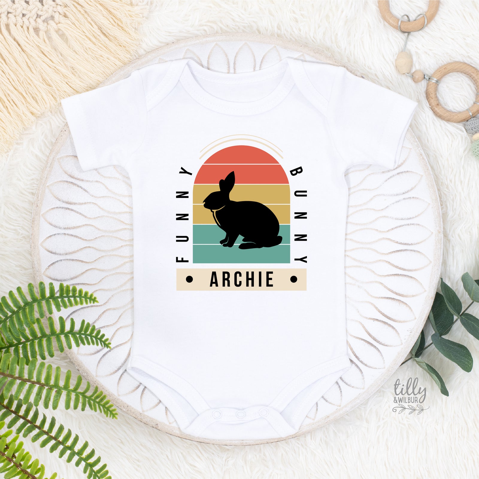 Personalised Retro Bunny Easter Shirt – Custom Name Bunny Tee for Babies, Toddlers & Kids