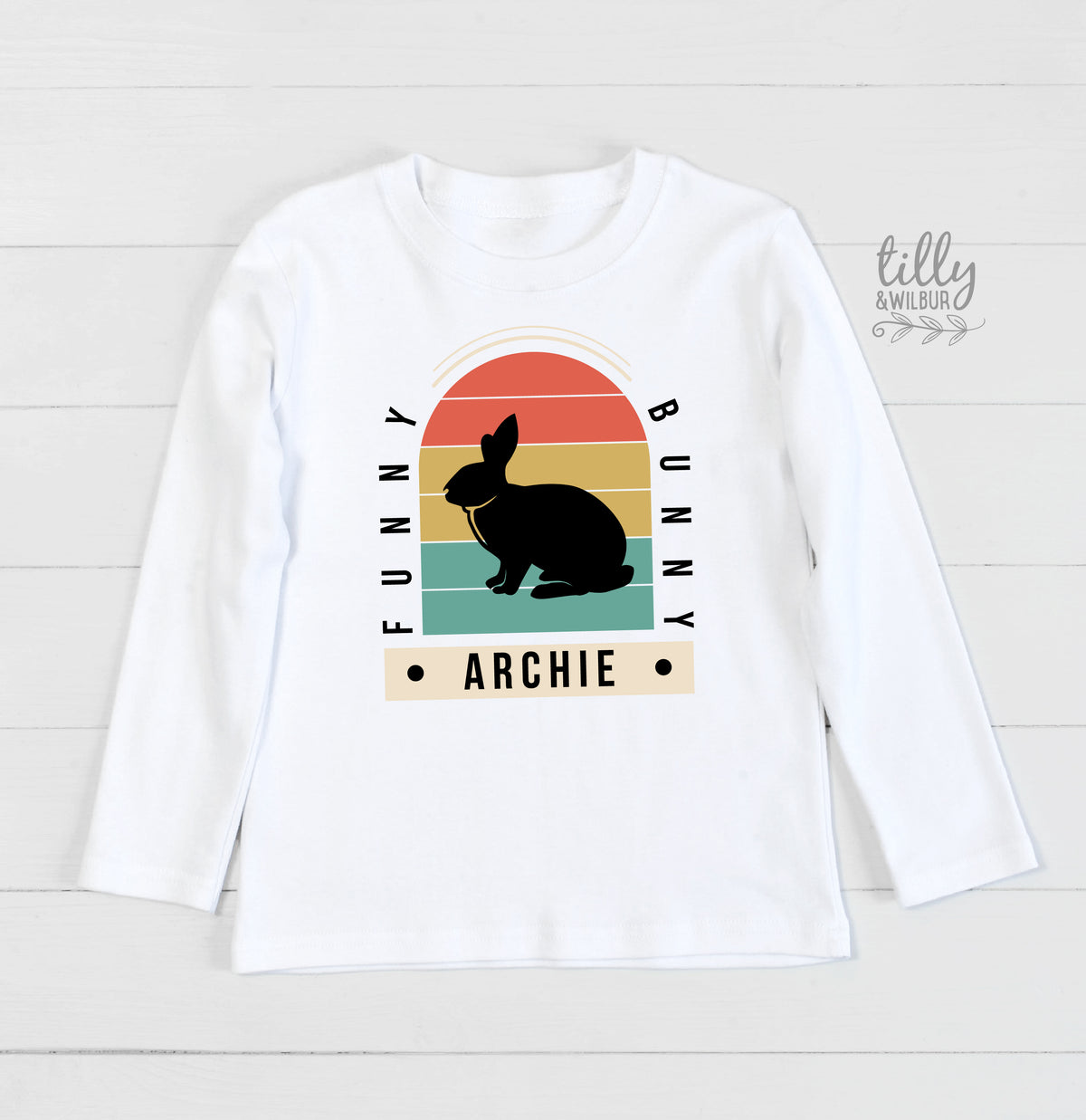 Personalised Retro Bunny Easter Shirt – Custom Name Bunny Tee for Babies, Toddlers & Kids