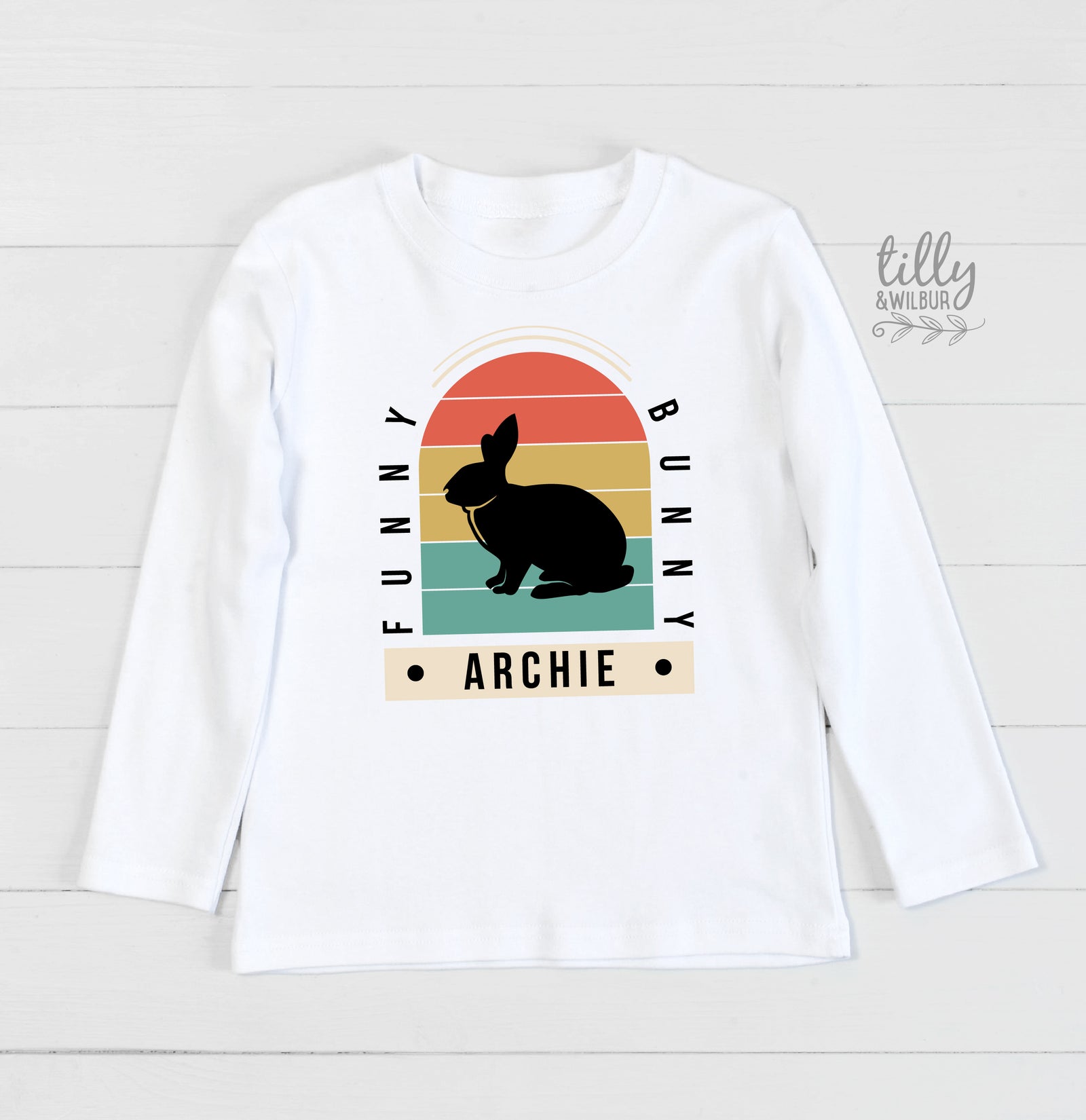 Personalised Retro Bunny Easter Shirt – Custom Name Bunny Tee for Babies, Toddlers & Kids