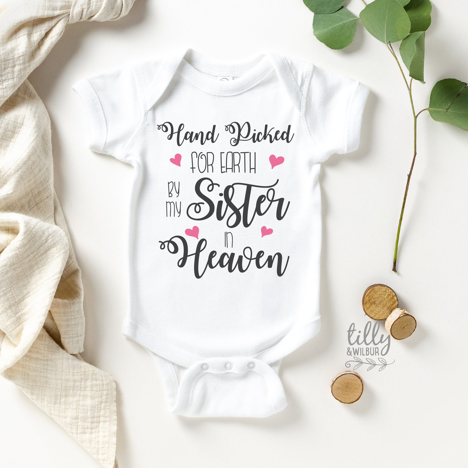 Handpicked For Earth By My Sister In Heaven Baby Bodysuit, Baby Girl Bodysuit, Handpicked For Earth Baby, Sibling In Heaven, Baby Outfit