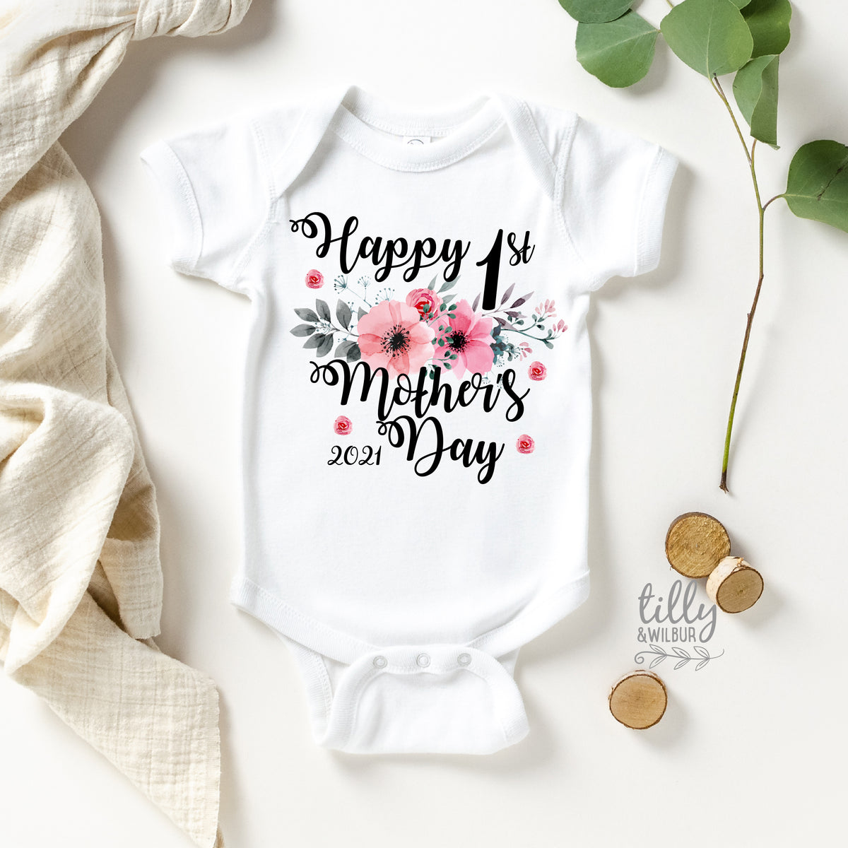 Happy 1st Mother’s Day Baby Bodysuit | Floral First Mother’s Day Outfit | Personalised Baby Onesie Gift