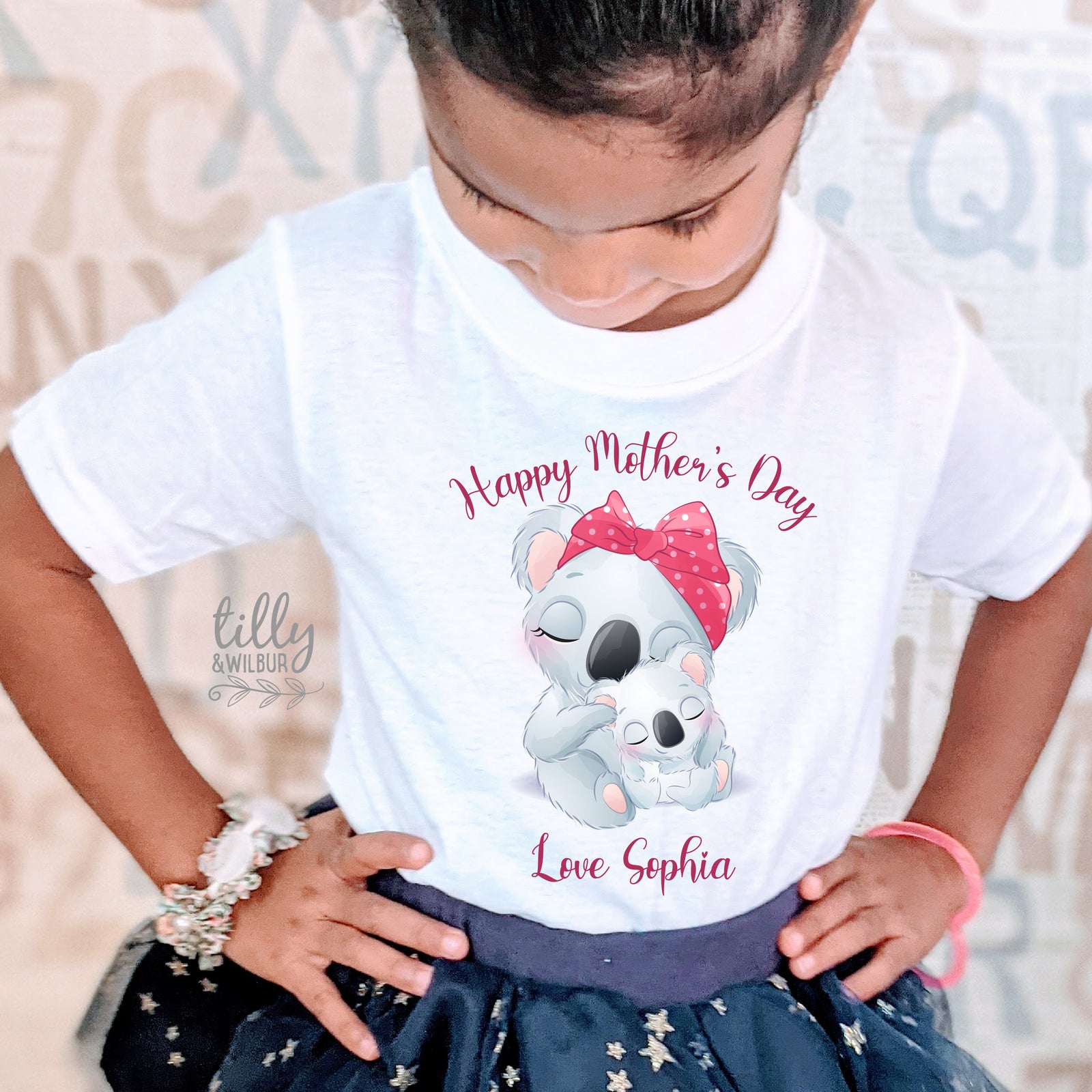 Happy Mother’s Day personalised baby bodysuit with koala design, custom name baby outfit, Mother’s Day gift from baby