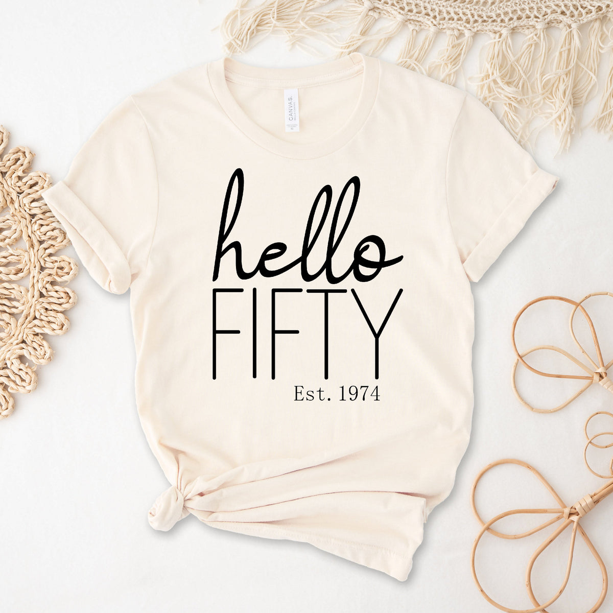 Hello Fifty With Custom Est Year (MORE COLOURS &amp; STYLES)
