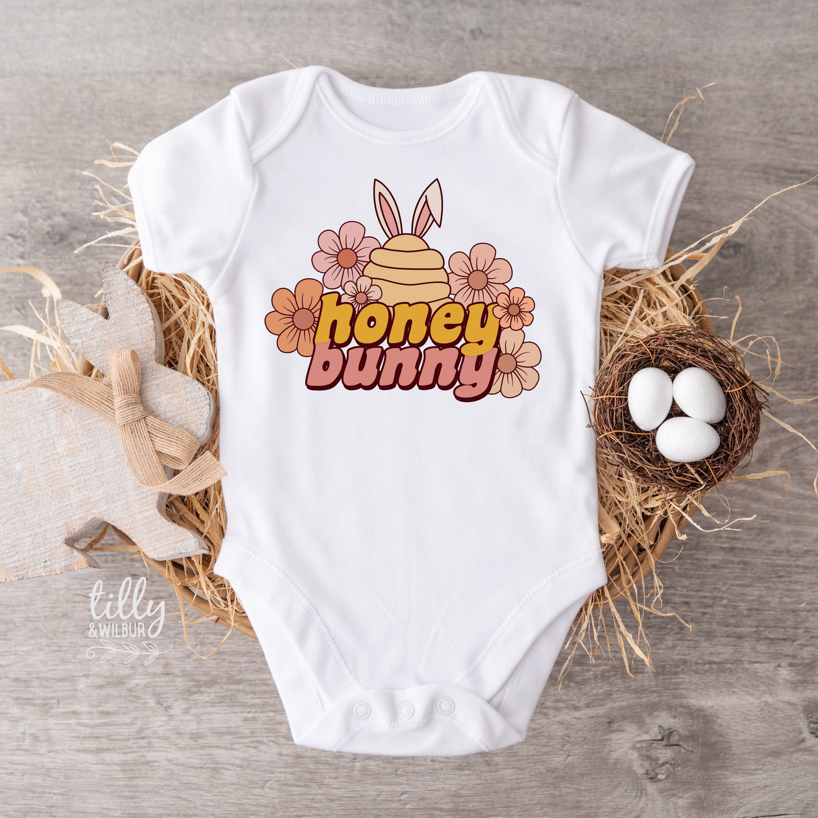 Honey Bunny Easter Shirt | Cute Easter Bunny Shirt for Girls | Toddler Easter Outfit | Retro Easter Bunny Kids Shirt | Baby Toddler Kids Easter Tee