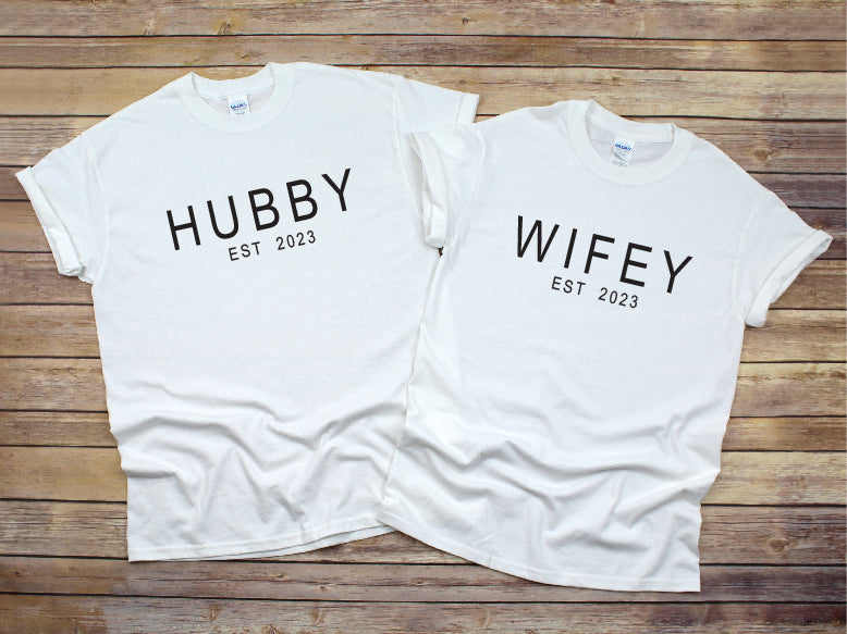 Hubby And Wifey Matching T-Shirts With Personalised EST Year