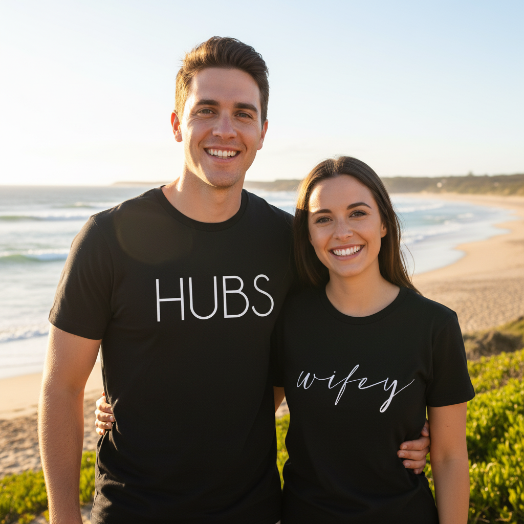 Hubs & Wifey Matching Couples T-Shirts – His & Hers Wedding