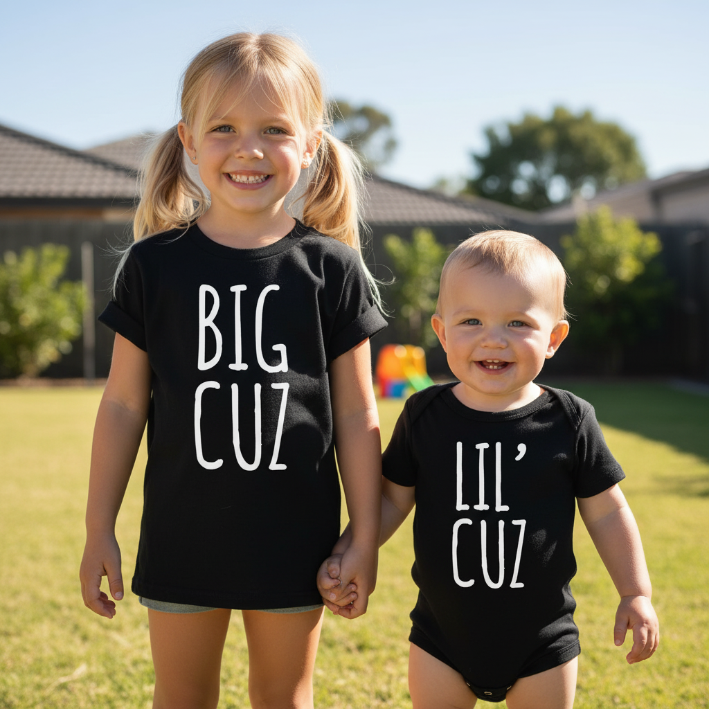 Big Cuz Lil Cuz Matching Cousin T-Shirt &amp; Bodysuit