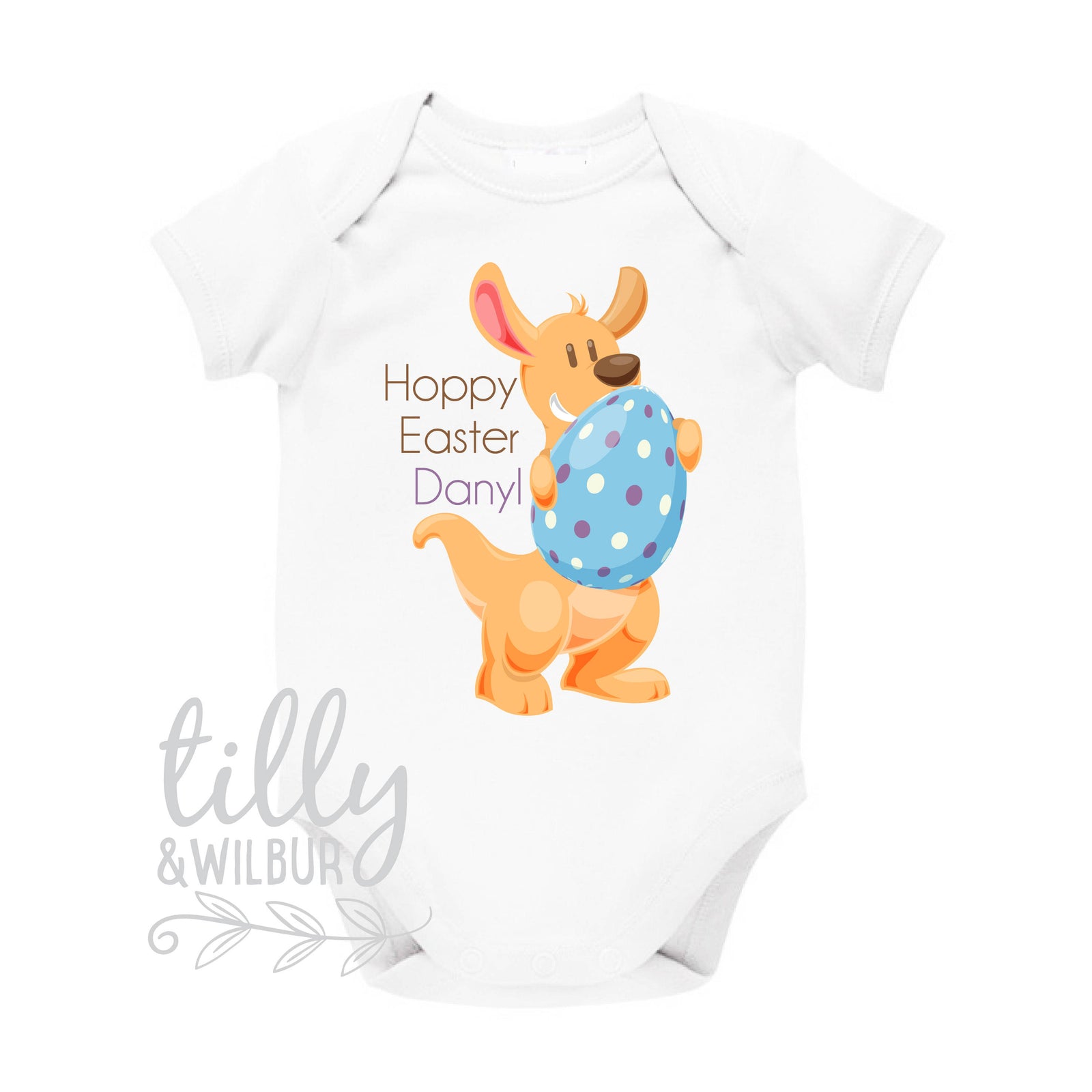 Personalised Happy Easter Kangaroo Baby Outfit | Custom Name Bodysuit | Aussie Easter Shirt