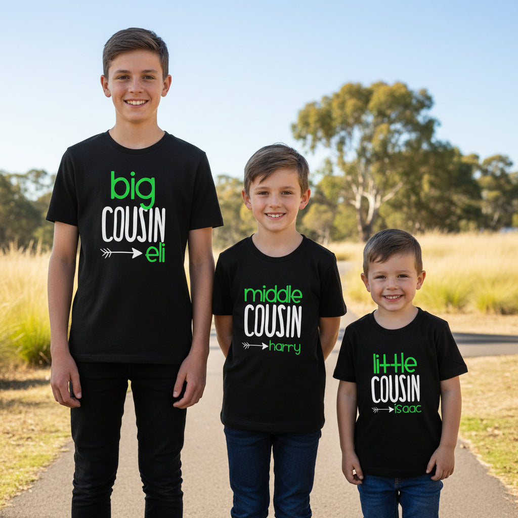 Personalised Cousin T-Shirt – Big Middle Little Cousin Tee