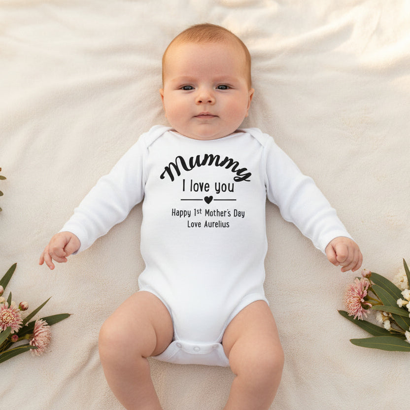 First Mother’s Day Baby Bodysuit | Personalised Name Outfit | I Love You Mum | Custom New Mum Gift