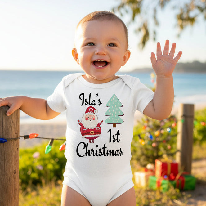 Personalised Baby First Christmas Bodysuit | Custom Name Christmas Outfit | Baby’s 1st Christmas Gift | Santa Bodysuit Australia