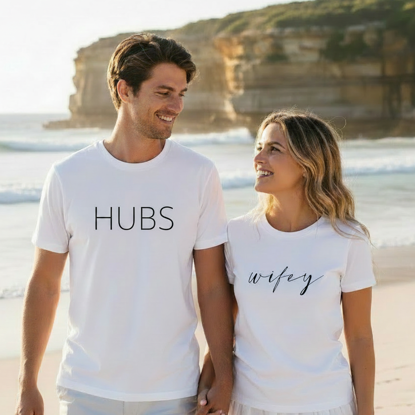 Hubs &amp; Wifey Matching Couples T-Shirts – His &amp; Hers Wedding