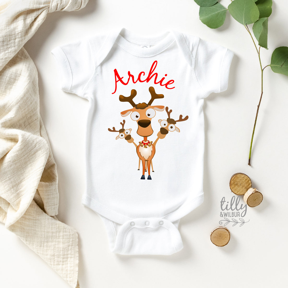 *MORE COLOURS AVAILABLE* Christmas Reindeer Baby Boy Bodysuit Personalised Baby Boy's Christmas Gift, Boy's Christmas Gift, Reindeer Baby, Reindeer Gift, Xmas Baby