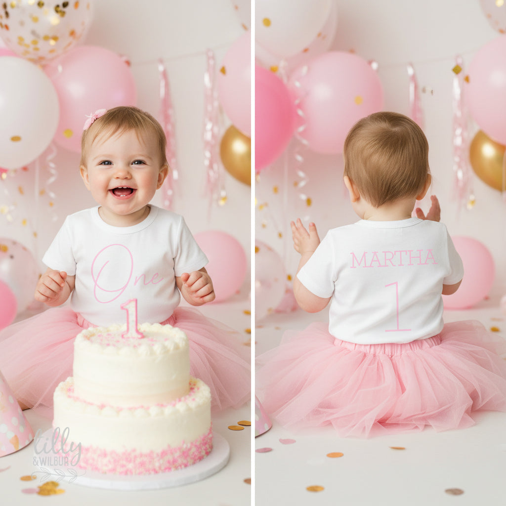 Personalised First Birthday T-Shirt – One Front & Name Back