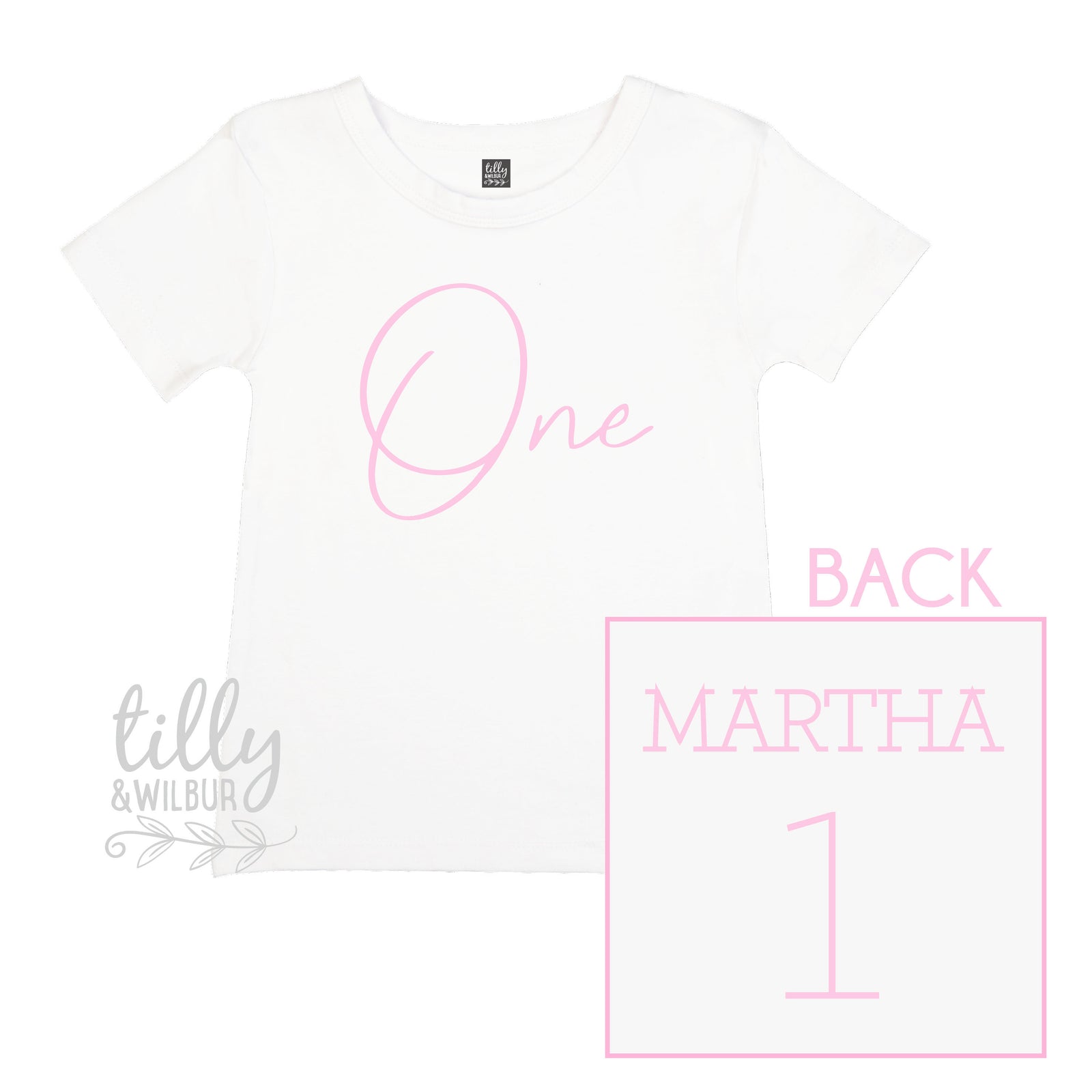 Personalised First Birthday T-Shirt – One Front & Name Back