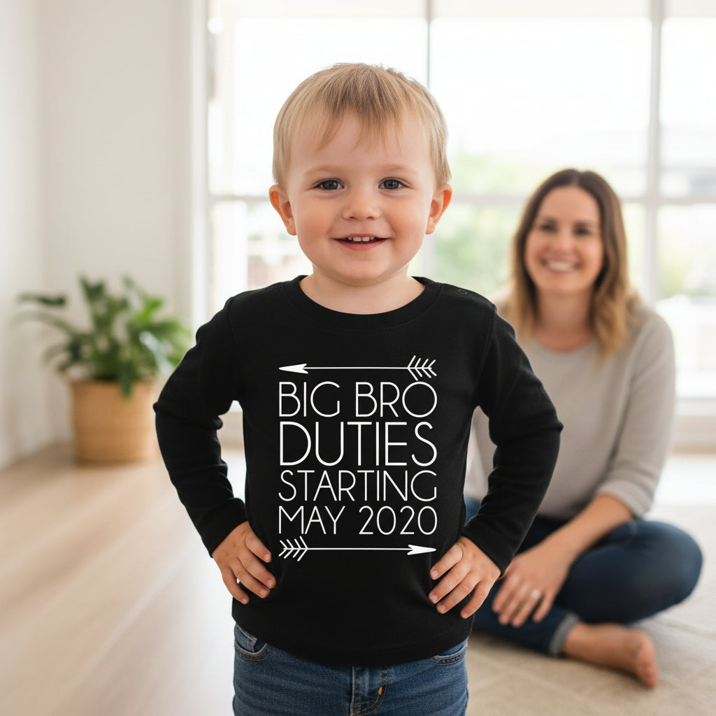 Personalised Big Bro Duties Jumper or Tee – Starting Date Announcement