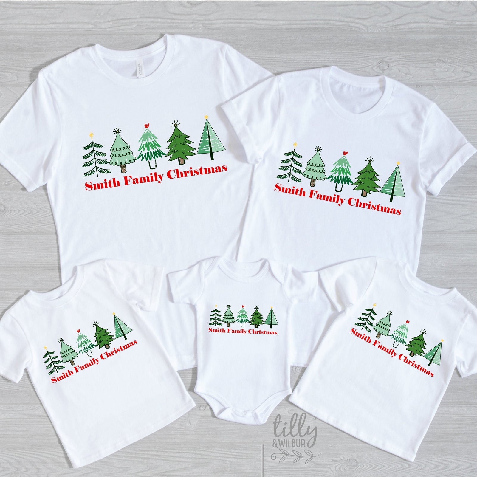 *MORE COLOURS AVAILABLE* Christmas Tree Custom Surname Family T-Shirts
