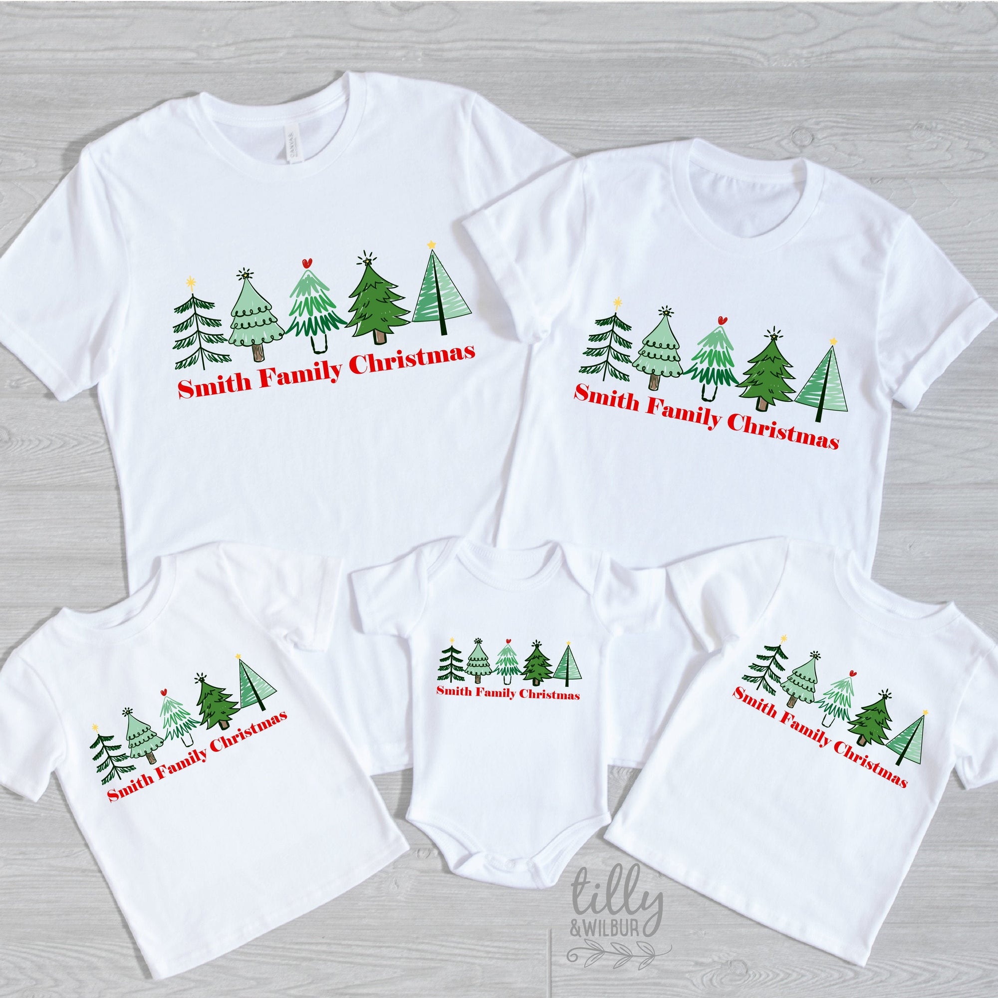*MORE COLOURS AVAILABLE* Christmas Tree Custom Surname Family T-Shirts