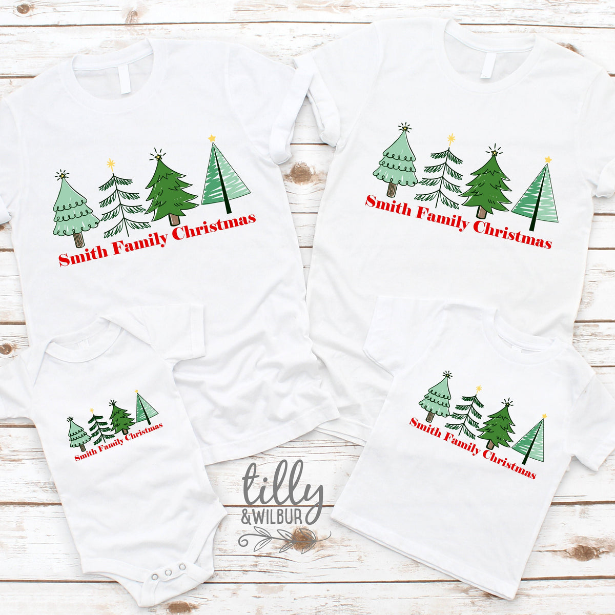*MORE COLOURS AVAILABLE* Christmas Tree Custom Surname Family T-Shirts